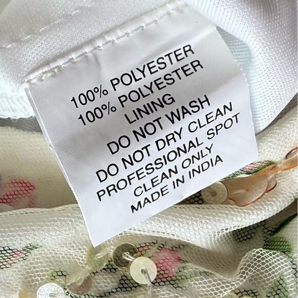 Mac Duggal White Embellished Floral Print Faux Wrap A Line Dress Women’s Sz 8 - Picture 9 of 10